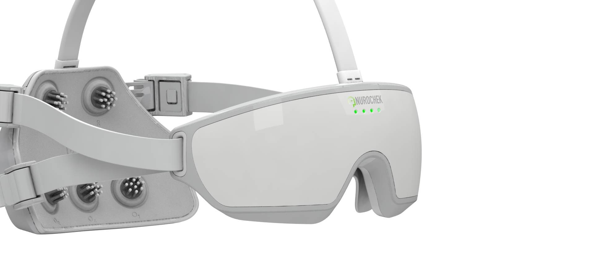 Nurochek-Pro headset — visor and status indicators, close detail