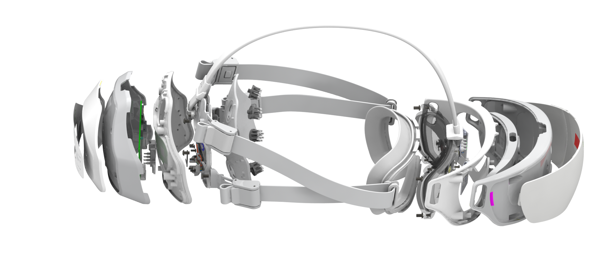 Nurochek-Pro headset — exploded assembly, side